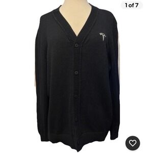 Tesla Sweater Men Large Black Cardigan Cotton Acrylic Logo